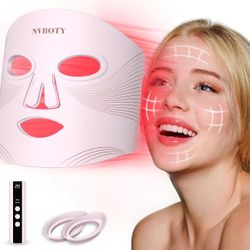LED Face Mask Light Therapy, 4 Modes Portable Red Light Therapy for Face with 2000mAh Rechargeable Remote, Blue, Orange, 850NM Infrared & Red Light Ma