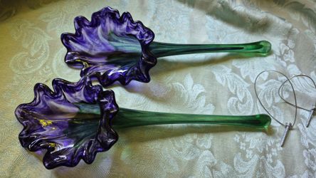 Handblown purple glass wall vases