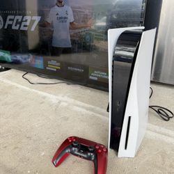 Playstation 5 disc with red controller