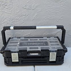 Husky Connect Stackable Portable Cantilever 22 Removable Compartment Small Tool and Parts Organizer With Steel Handle