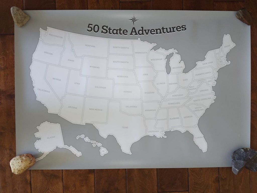 Light Grey Photo Map with Wood Frame Hanger