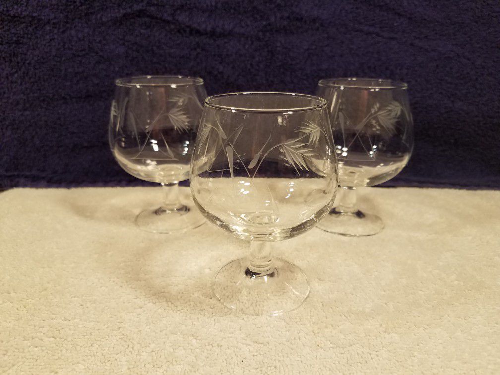 3x Princess house - etched crystal - Liquer, brandy, cognac, scotch- collectable vintage glass