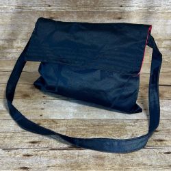 Kathy McMahon Vintage Black Jacquard Crossbody Bag with Red Satin Lining