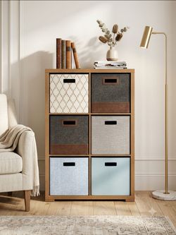 6-Cube Storage Organizer with Fabric Bins – Walnut Finish
