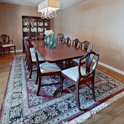 Complete Vintage Mahogany Dining Set – Table, 12 Chairs, Drawers & China Cabinet