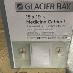 Glacier Bay 15-1/4 in. W x 19-3/8 in. H Rectangular Framed Recessed or Surface-Mount Bathroom Medicine Cabinet with Mirror, White