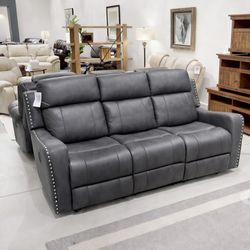 Smoke Gray Microfiber Double Reclining Sofa