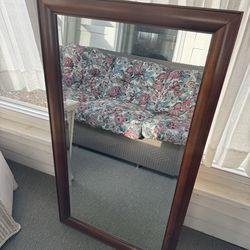Large wooden framed beveled mirror - heavy