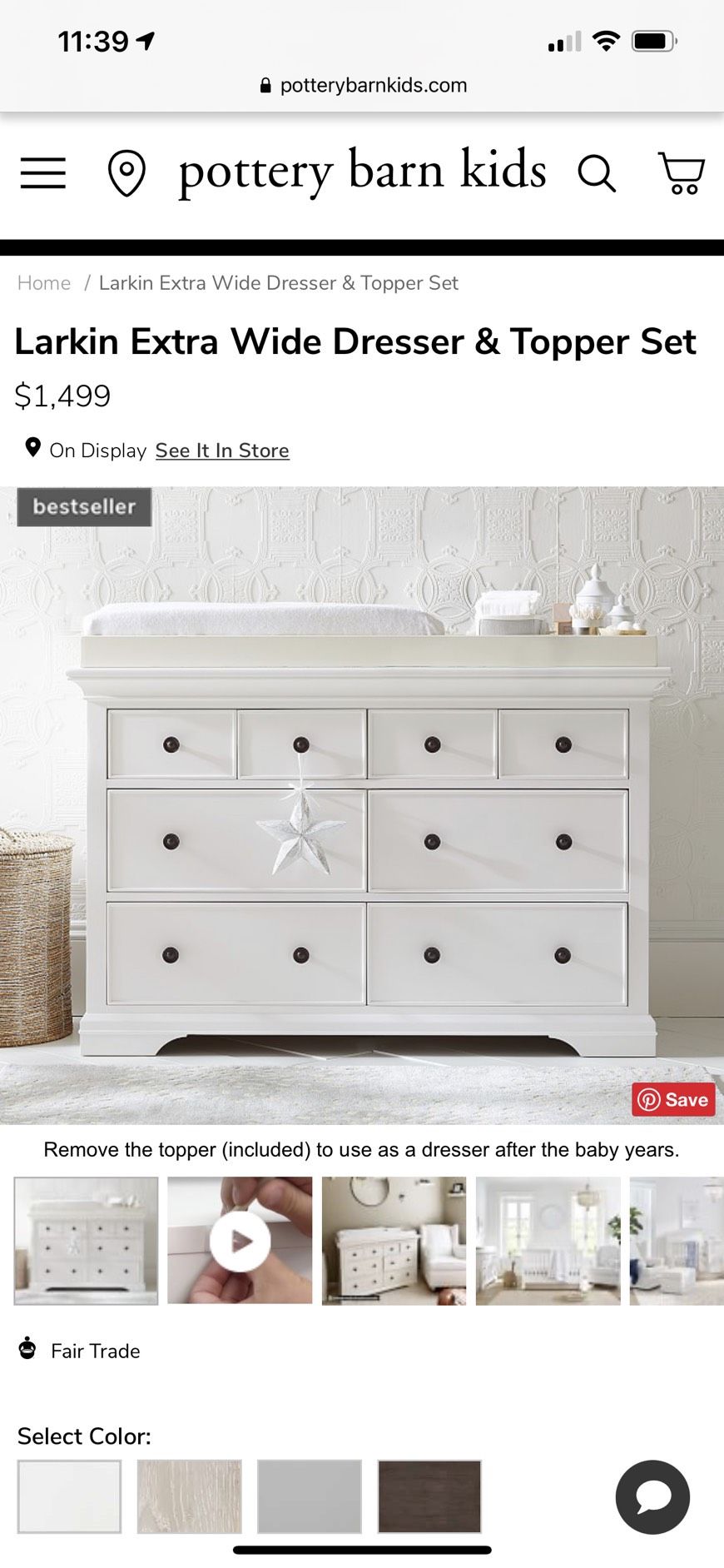Pottery Barn Larkin Extra Wide Dresser Topper Set plus changing