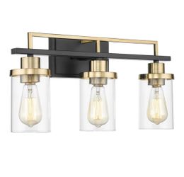 Emliviar 3-Light Bathroom Vanity Light Fixture~NEW~Black and Gold Finish w Clear Glass, YCE238B-3W BK+BG