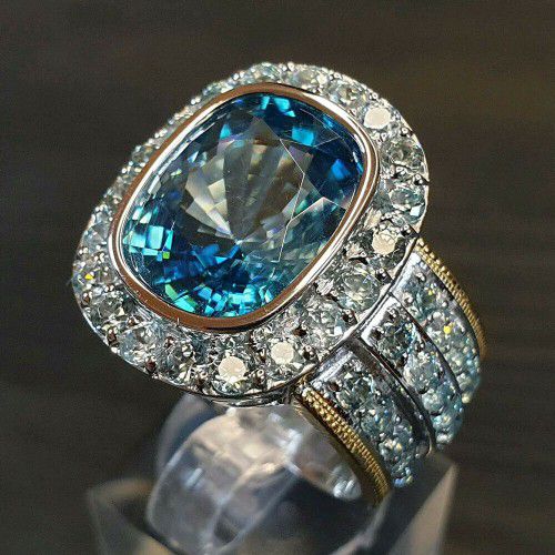 "Noble Vintage Radiant Cut Blue Gemstone Three Layer Rings for Women, PD889
