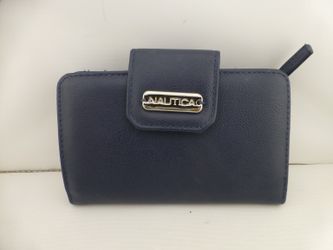 Nautica Navy Blue ID Safe Rfid Protection Bifold Wallet Snap Closure - D6