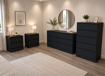 DRESSER, CHEST AND TWO NIGHTSTANDS