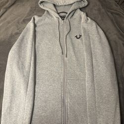 Medium True Religion Mens Grey Zip Up Hoodie