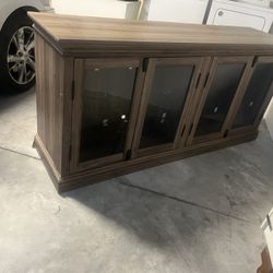 Wooden Entertainment Center With 2 Shelves 