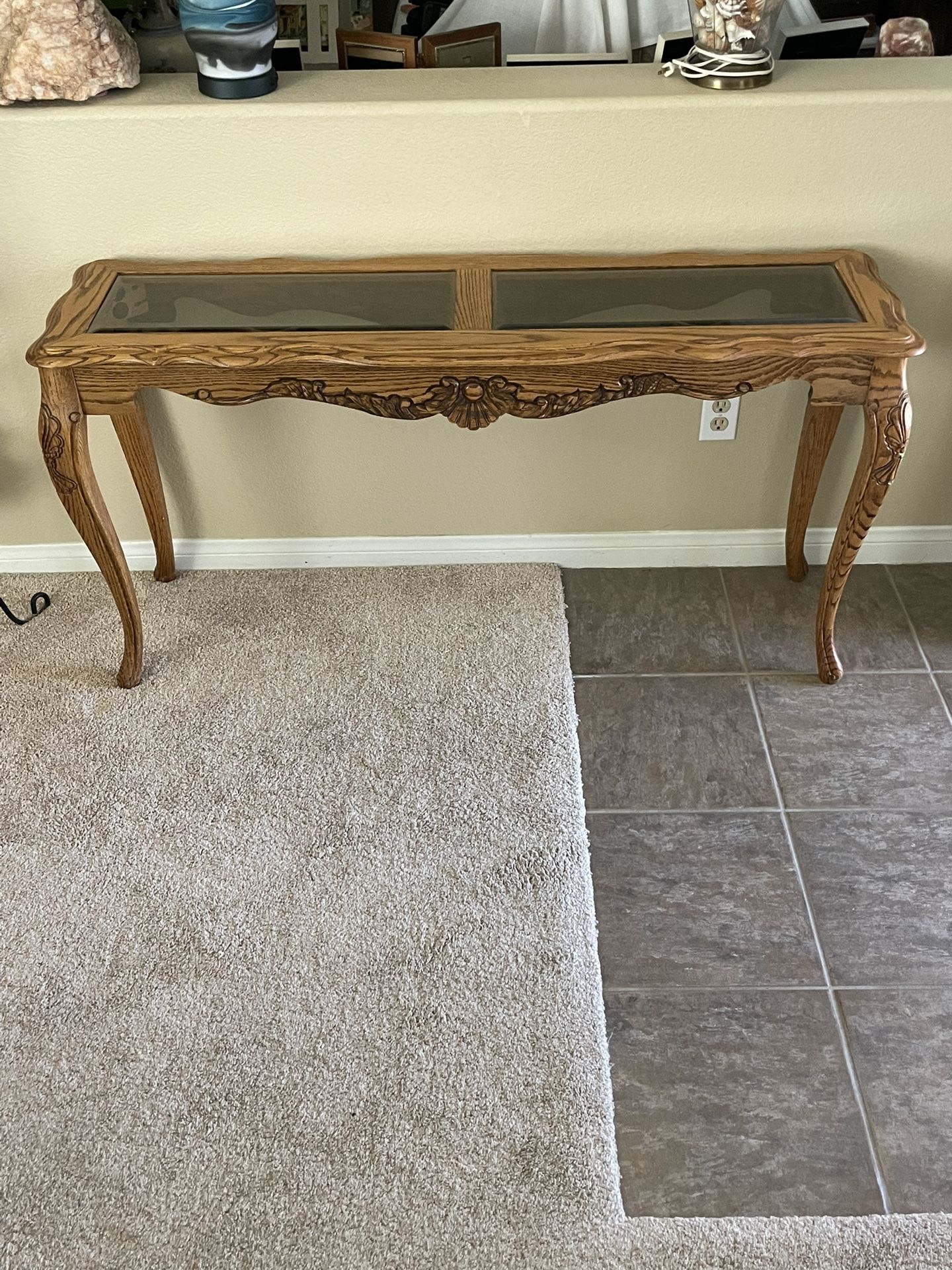 Solid Oak Glass Top Entry Console Table Foyer Table