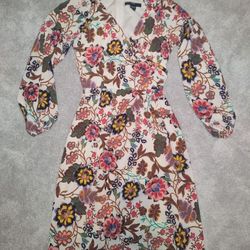 maggy London front wrap floral colorful long sleeve dress
