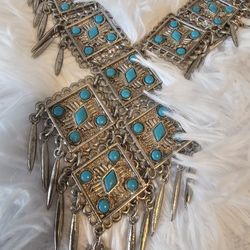 $75.00 - Vtg Necklace & Earings "Statement" Jewelry!  Turquoise & Weighted Silver Tone!  LISNER Brand/Like New - PRICE REDUCTION!