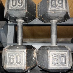 60 Pound Hex Dumbbells Pair 