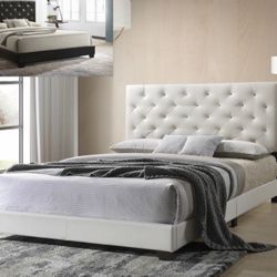 Brand New White Queen Size Leather Bed Frame With New Mattress/Fast Deliver