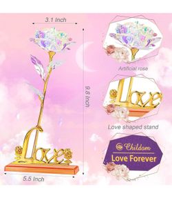 BRAND NEW IN BOX Rainbow Rose with Love Stand for Wife,Sweet Artificial Flower Christmas, Birthday, Anniversary, Valentines, Mothers Day 	•	Artificial