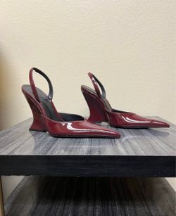 SchultzBurgundy Patent Leather Wedge Slingback Heels