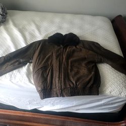 Alan Michaels Leather and Opossum Fur Coat