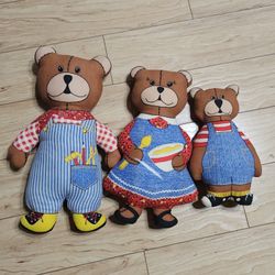 Vintage 3 Little Bears Plush Stuffies 1970s Lot of 3 Family Kids Story Fairytales *FLAW