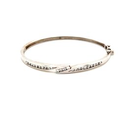 Stunning 14K White Gold Diamond Bypass Design Bangle