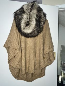 Michael Kors Poncho With Faux Fur Neck Infinity Scarf