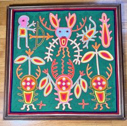 Crescencio Perez Robles Huichol Wixárika Yarn Painting Mexican Folk Art Framed