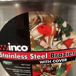 Winco 25 Qts Stainless Steel Brazier With Cover