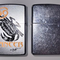 Vintage Zippo B 2004 Silver Chrome & B 2007 Silver Cancer Zodiac Lighter - As Is