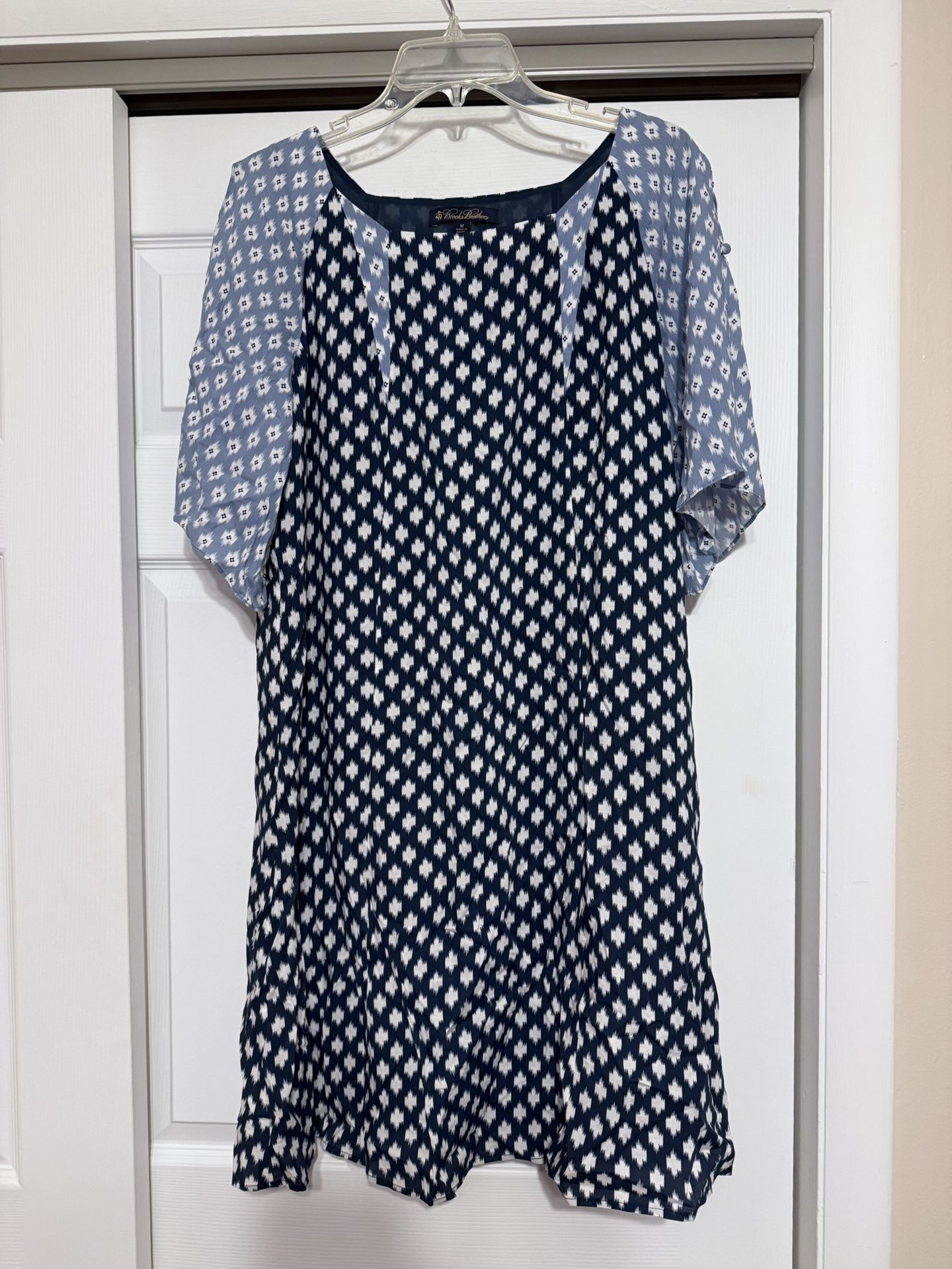 Brooks Brothers Navy & White Patterned Shift Dress - Size Medium