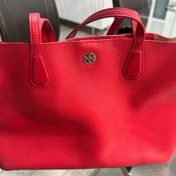 TORY BURCH BLAKE TOTE BRILLIANT RED LEATHER TOTE BAG 
