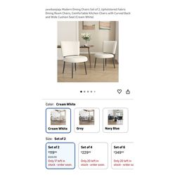 Brand new Modern Dining Chairs Set of 2, Upholstered Fabric Dining Room Chairs, Comfortable Kitchen Chairs with Curved Back and Wide Cushion Seat (Cre