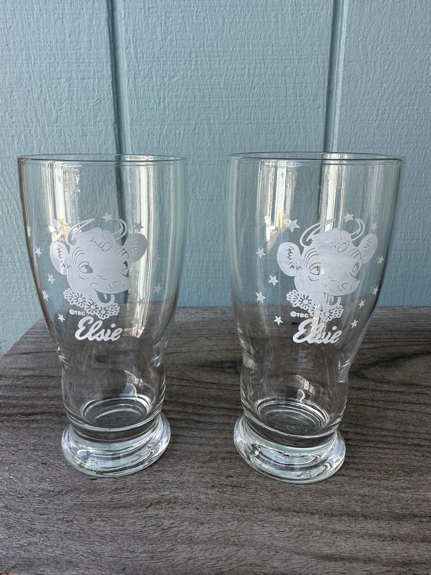 Elsie The Cow Clear Drinking Glass Tumblers Borden Milk Vintage 1950's EUC