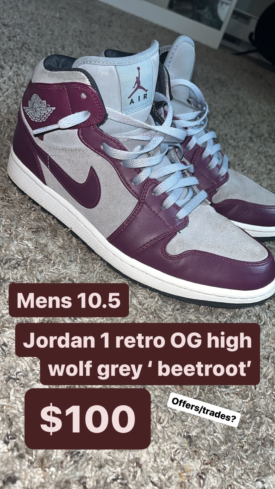 Jordan 1 Retro OG High Wolf Grey ‘beetroot’