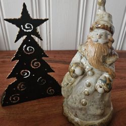 Ceramic Santa & Metal Christmas Tree Candle Holder