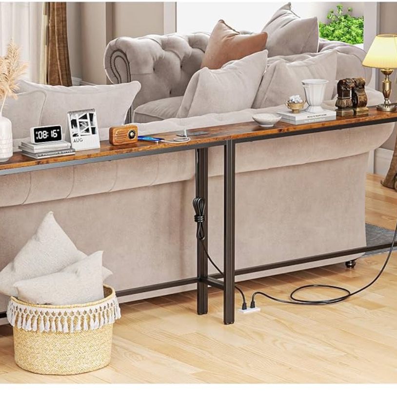 78'' Narrow Console Sofa Table with Power Outlets, Long Behind Couch Table Skinny with 3 Combinations, Anti-tip ＆ Adjustable Feet, Entryway Table for 