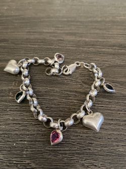 🌸🌺🌸HERMOSA PULCERA DE PLATA 925 CON PIEDRAS Y CORAZONES