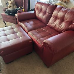 Red Couch With Stool For Sale 