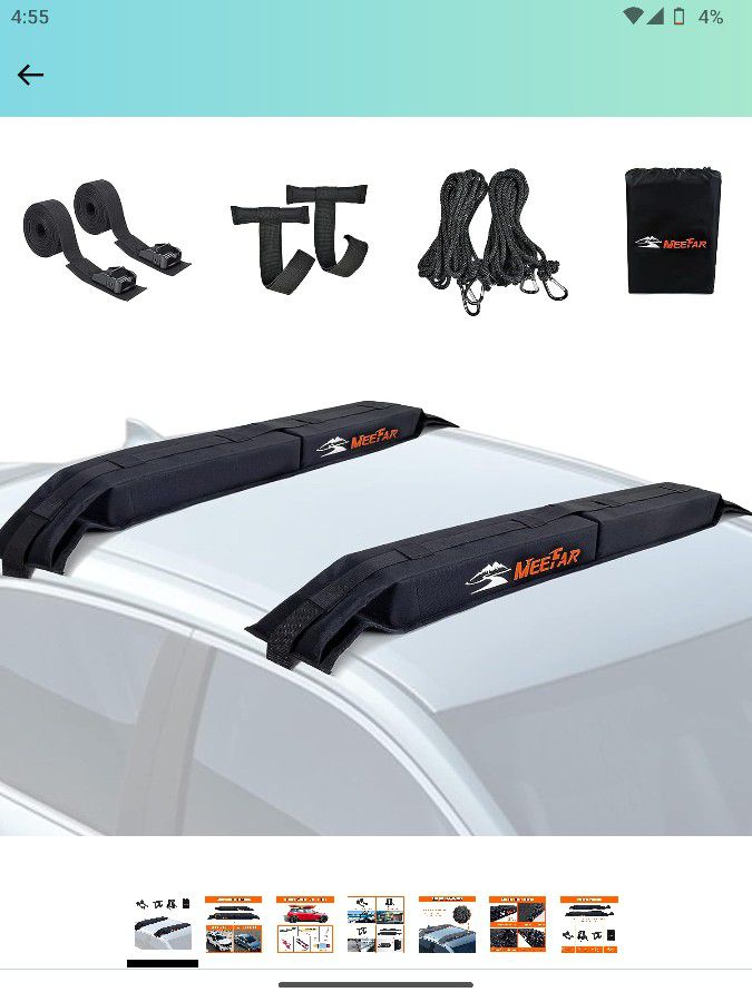 MeeFar Universal Car Soft Roof Rack Pads Luggage Carrier System for Kayak Surfboard SUP Canoe

