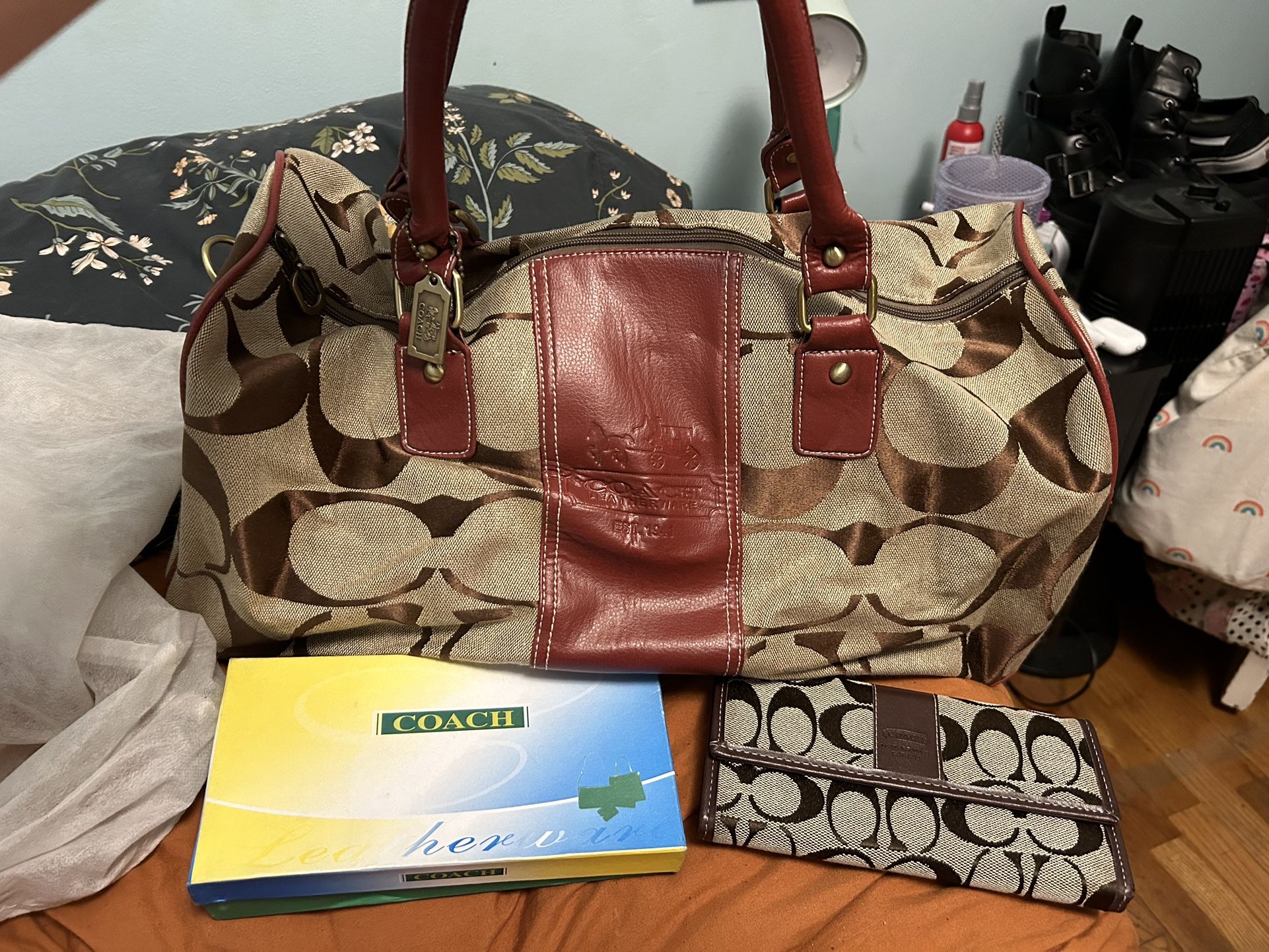 Vintage Coach Travel Bag with Large Wallet