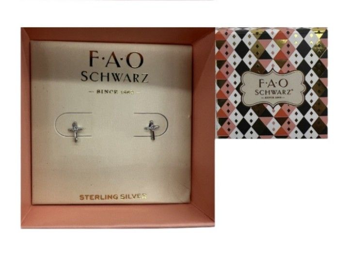 FAO SCHWARZ .925 Sterling Silver Cross Earrings Box Small