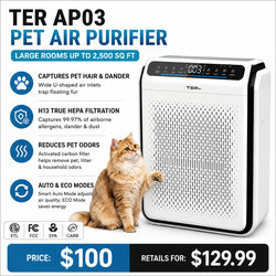 NEW TER AP03 Pet Air Purifier | Large Rooms up to 2500 Sq Ft
