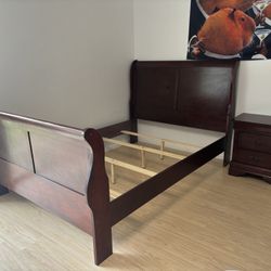 Full Bedroom Set – Full Size Bed Frame, Dresser w/ Mirror, Nightstand – Cherry Wood 