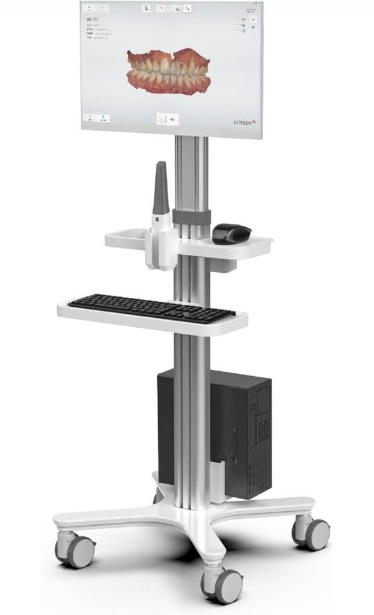 Medical Trolley Cart Mobile Workstation with Monitor Mount & Oral Scanner Holder – Adjustable Dental Cart with 360° Locking Wheels for Hospitals, Dent