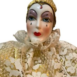 Rare- Porcelain Harlequin Clown Costume And DollRare- Porcelain Harlequin Clown Costume And Doll