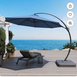 LAUSAINT HOME 11FT Patio Umbrella with Base, Outdoor Deluxe Curvy Cantilever Umbrella for Patio Pool Deck, Navy Blue